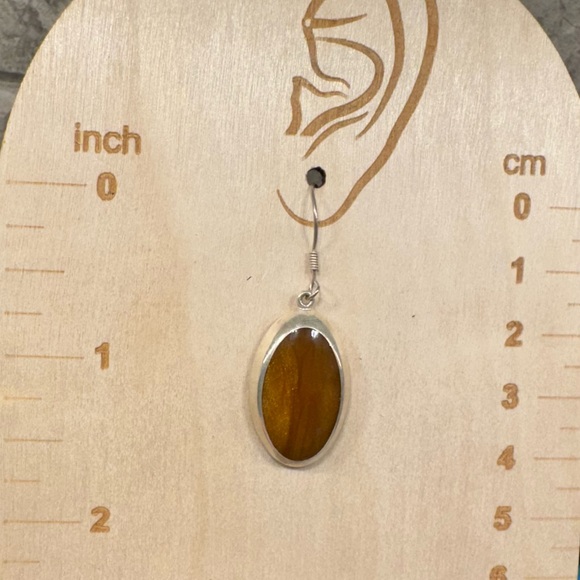 Beautiful 925 Sterling Silver Tiger Eye Cabochon Oval Earrings - Picture 5 of 5